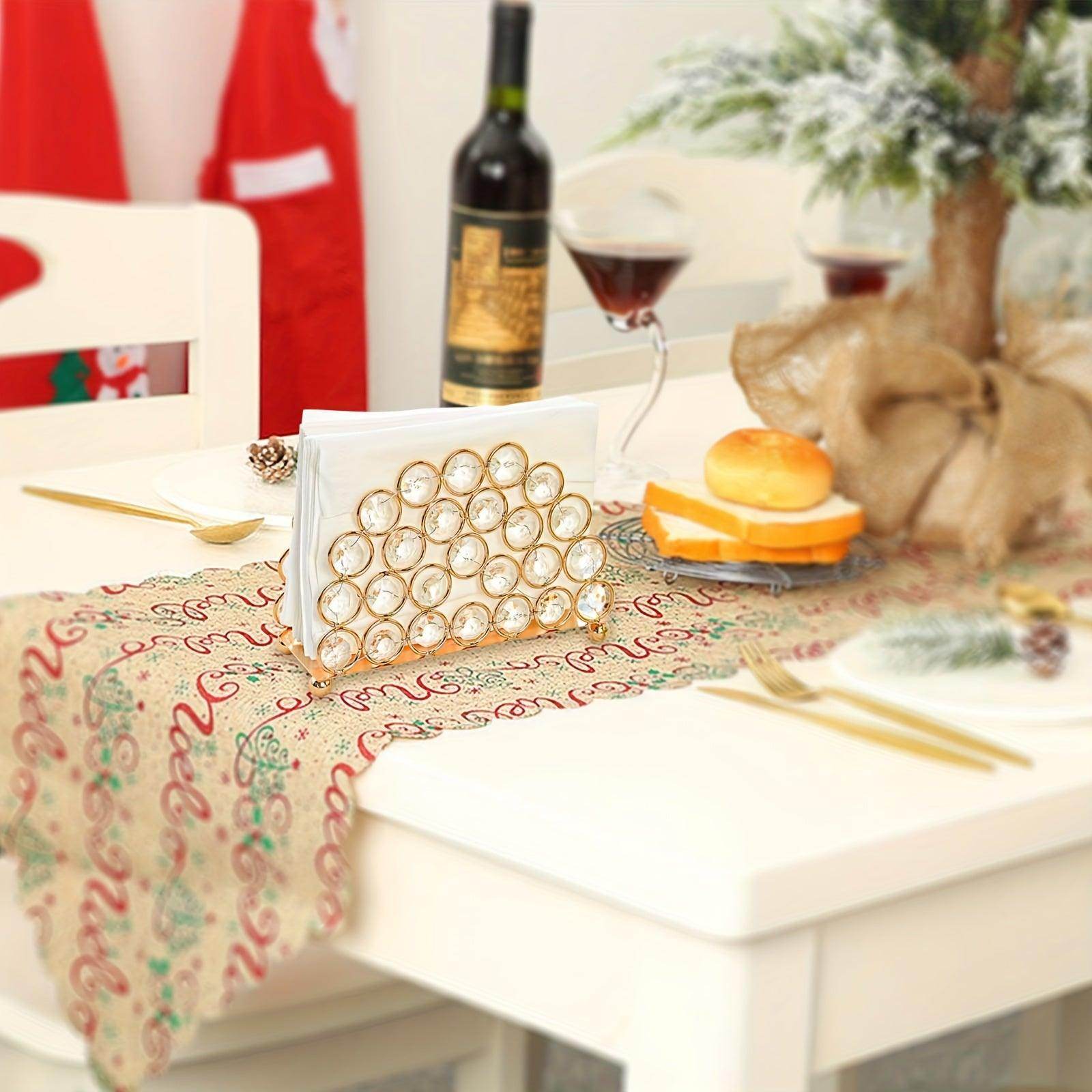 1pc Elegant Crystal & Golden Metal Napkin Holder - My Store