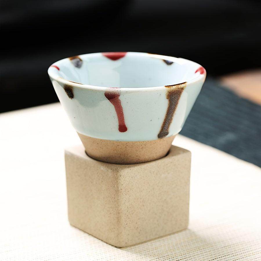 Japanese Rough Pottery Ceramic Espresso Cup with Holder - 100ml - My Store
