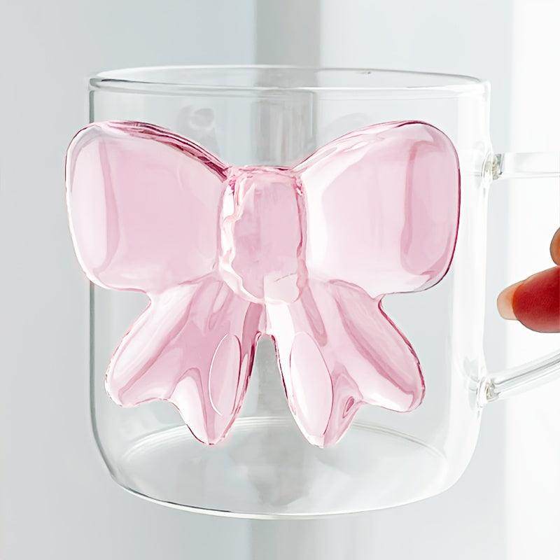 1pc Valentine's Day Pink Bow Tie Glass Mug - My Store