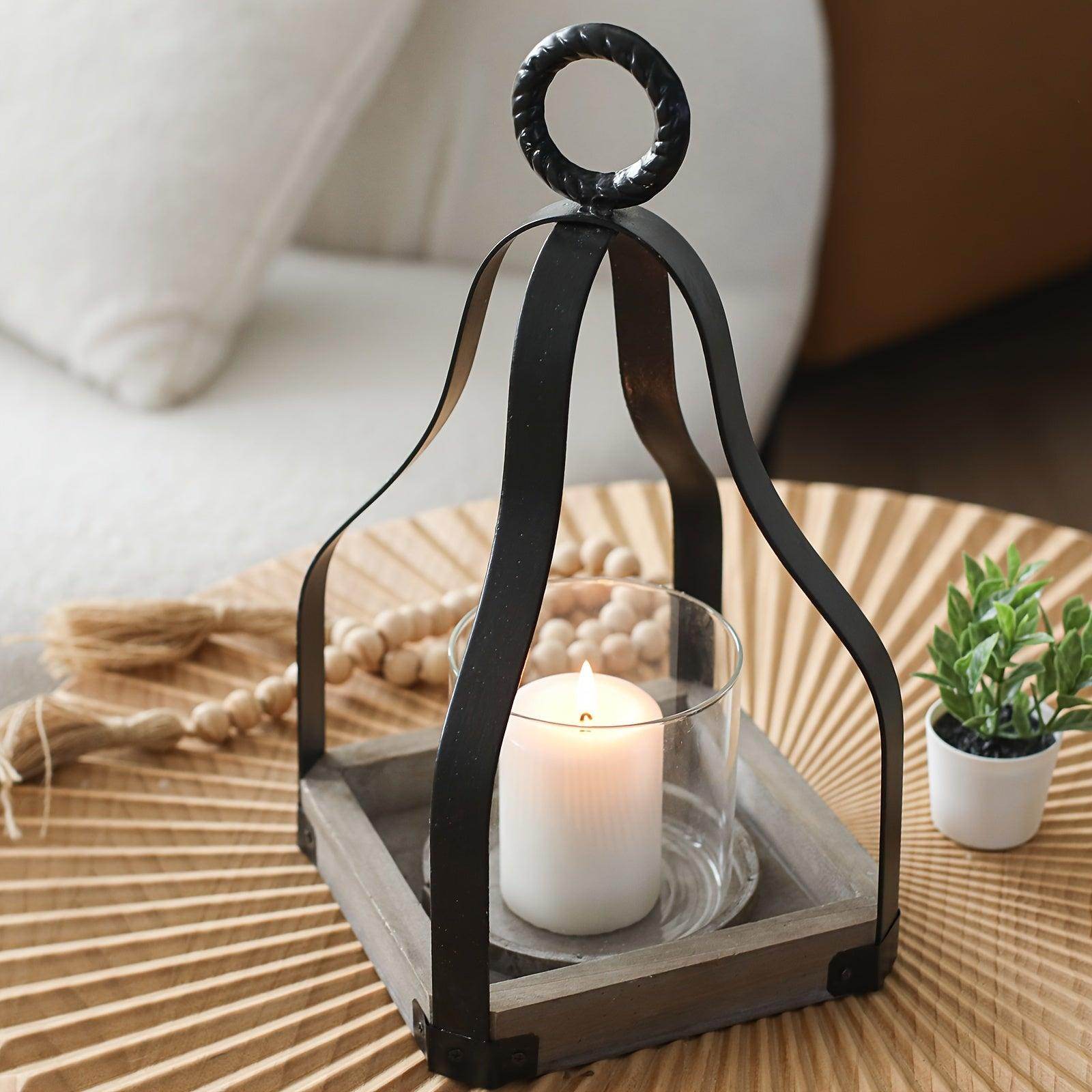 Rustic Farmhouse Wood & Metal Candle Lantern - My Store