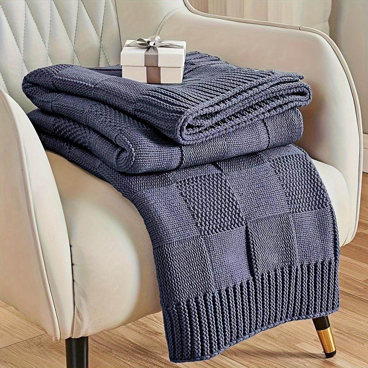 White Checkered Knit Throw Blanket - My Store