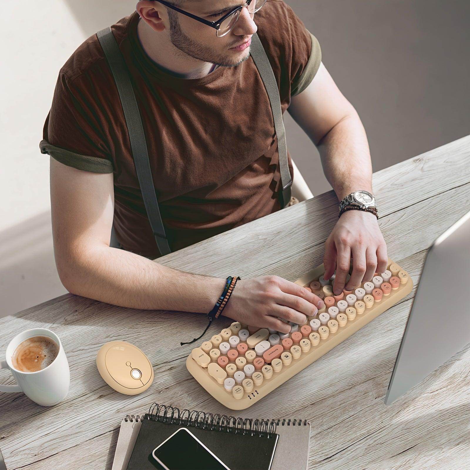 Milk Tea Retro Typewriter Keyboard and Cute Cat Shape Mouse Combo - My Store