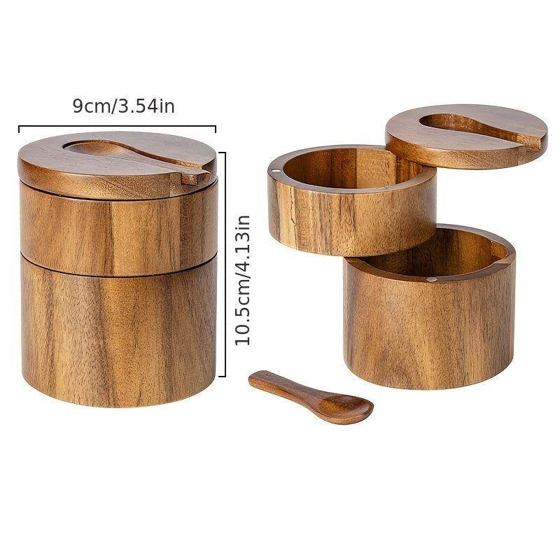 Wooden Double-Layer Spice Jar with Spoon - My Store