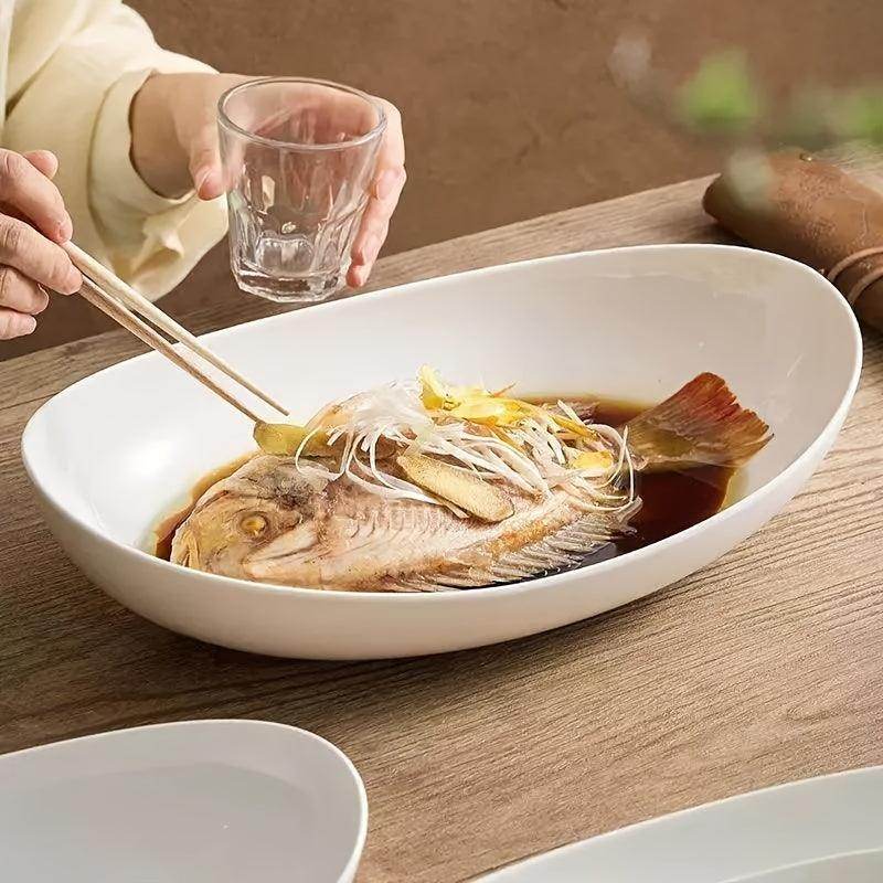 Elegant White Oval Ceramic Salad Bowl - My Store