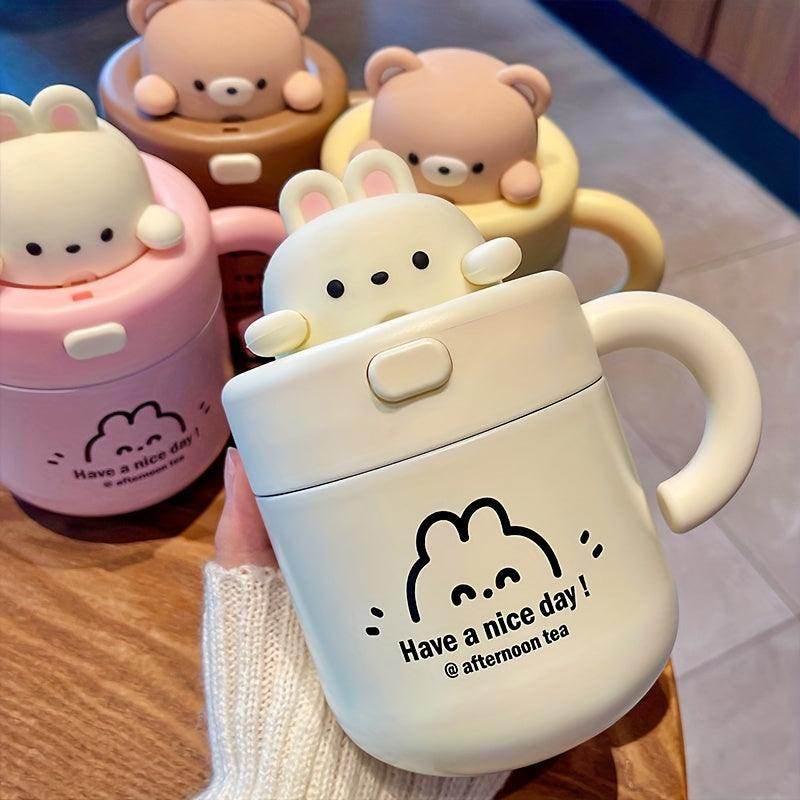 Cute White Rabbit Bear Coffee Cup with Lid - My Store