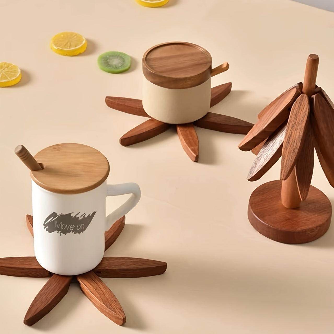 Wooden Tree Shaped Tripod Set with Coasters - My Store