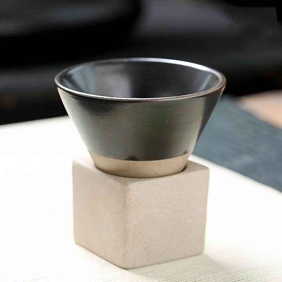 Japanese Rough Pottery Ceramic Espresso Cup with Holder - 100ml - My Store