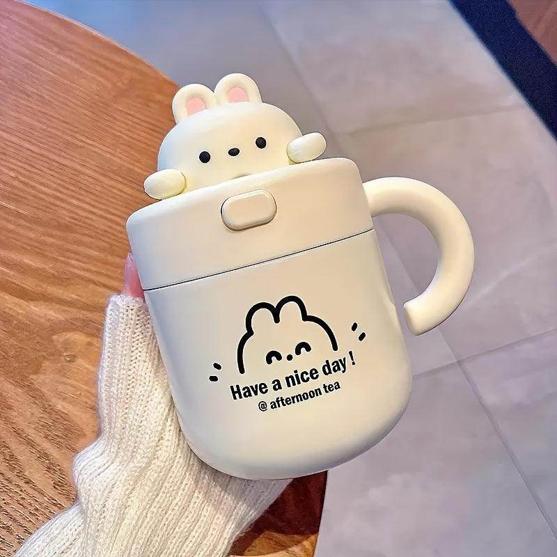 Cute White Rabbit Bear Coffee Cup with Lid - My Store