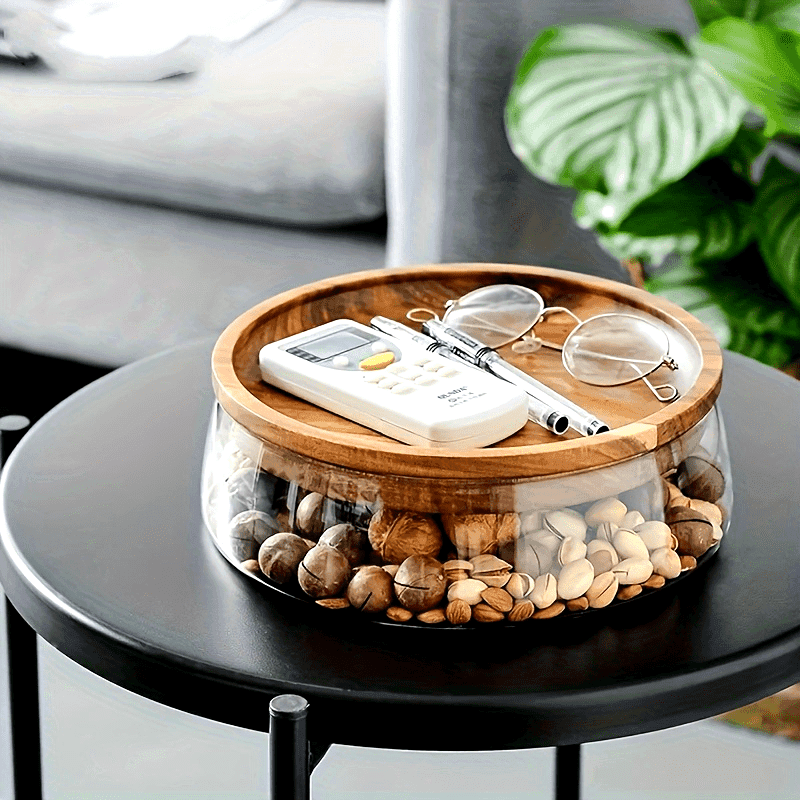 Double Layer Wooden Tray with Glass Bowl & Wooden Lid - My Store