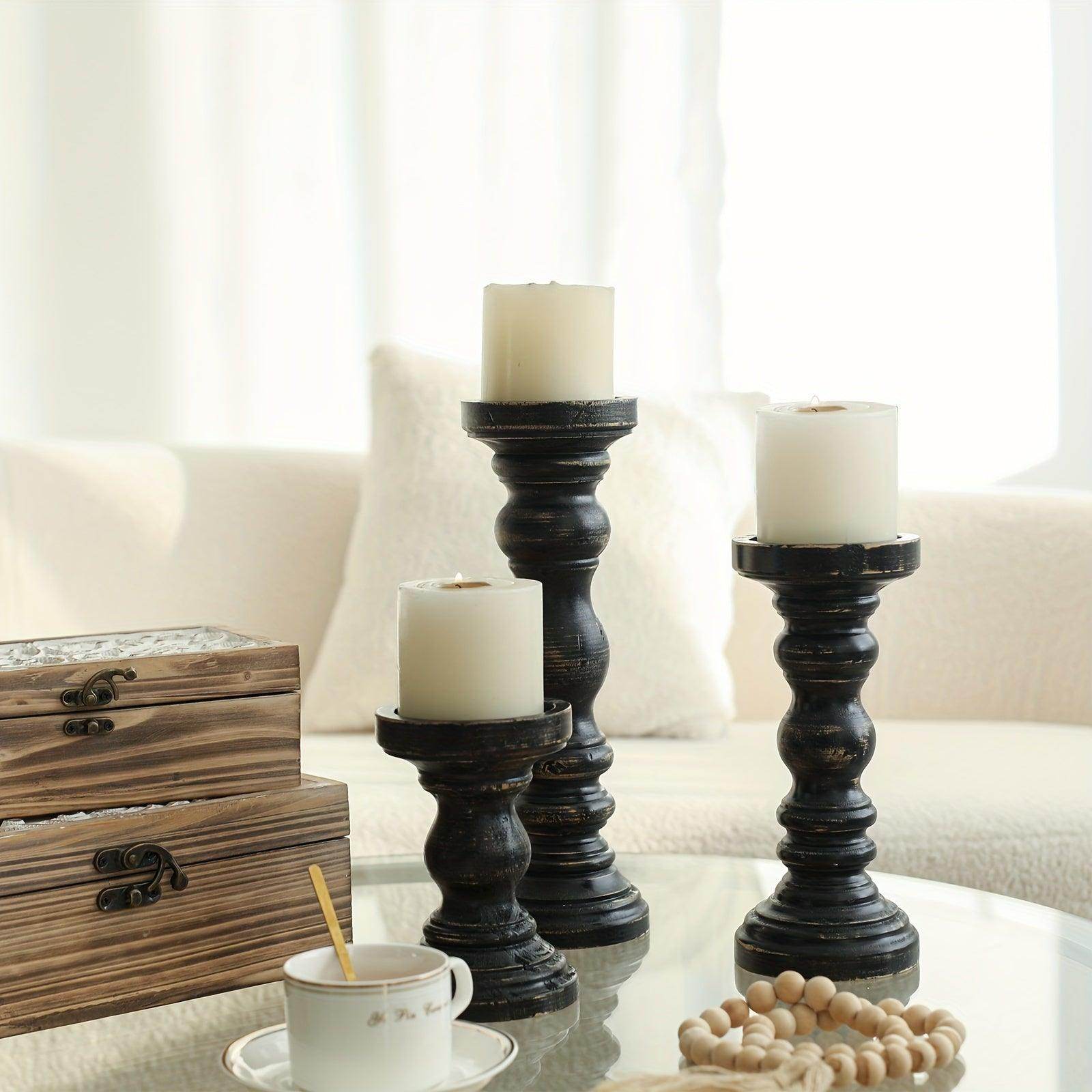 Farmhouse Wood Pillar Candle Holder Set - My Store