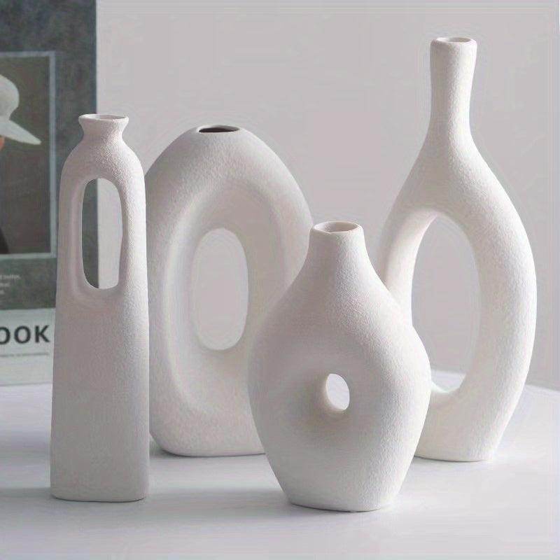 Boho Style White Ceramic Vase Set (4pcs) - My Store