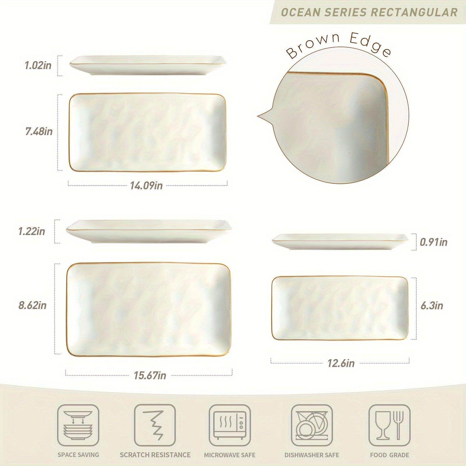 Ocean Series Stoneware Serving Trays Set (3pcs) - My Store