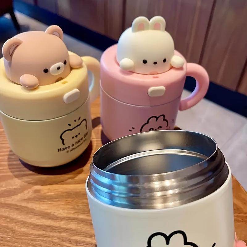 Cute White Rabbit Bear Coffee Cup with Lid - My Store