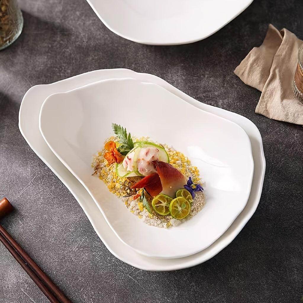 White Ceramic Leaf-Shaped Serving Platter - My Store