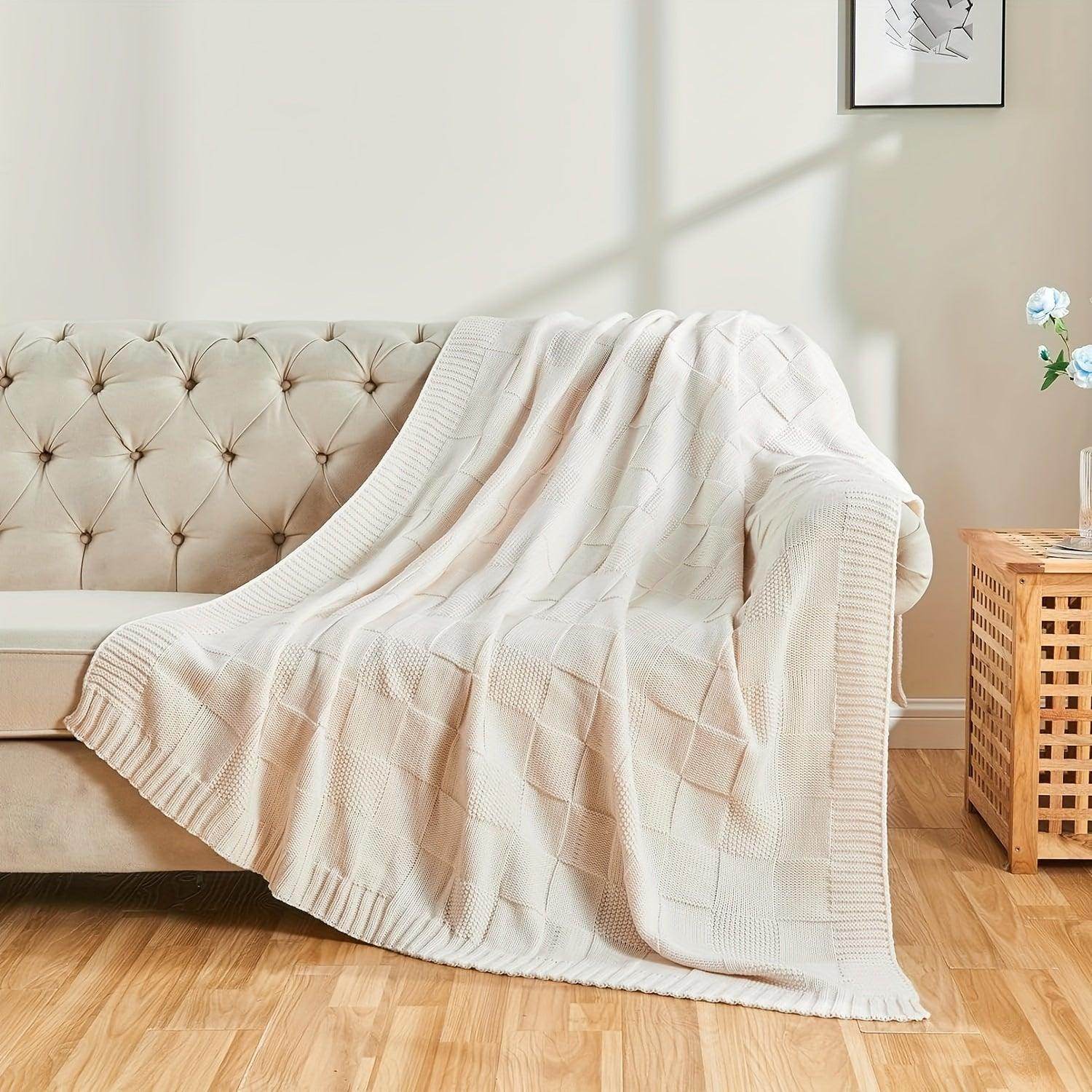 White Checkered Knit Throw Blanket - My Store