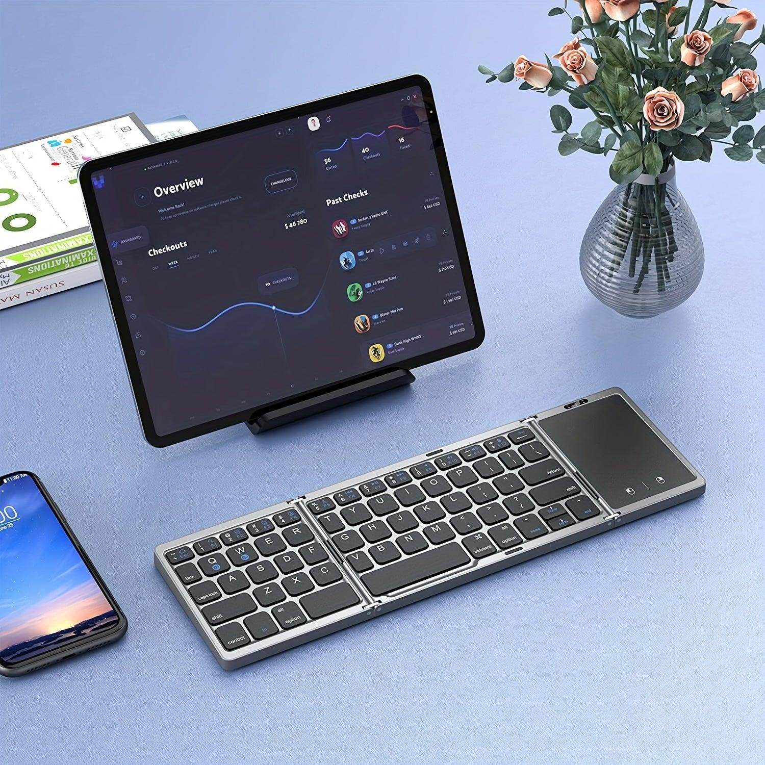 Foldable Wireless Keyboard with Touchpad – Compact & Rechargeable - My Store