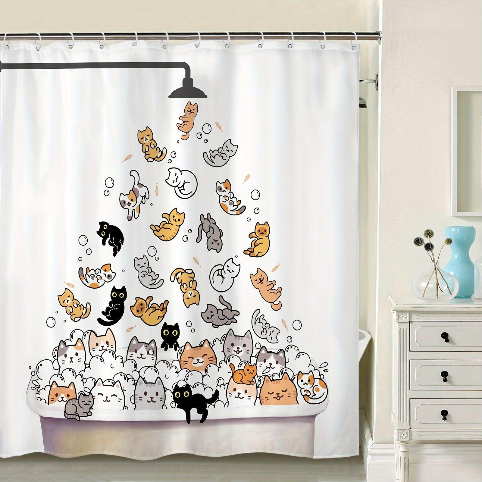 Cute Cat Shower Curtain Set - My Store