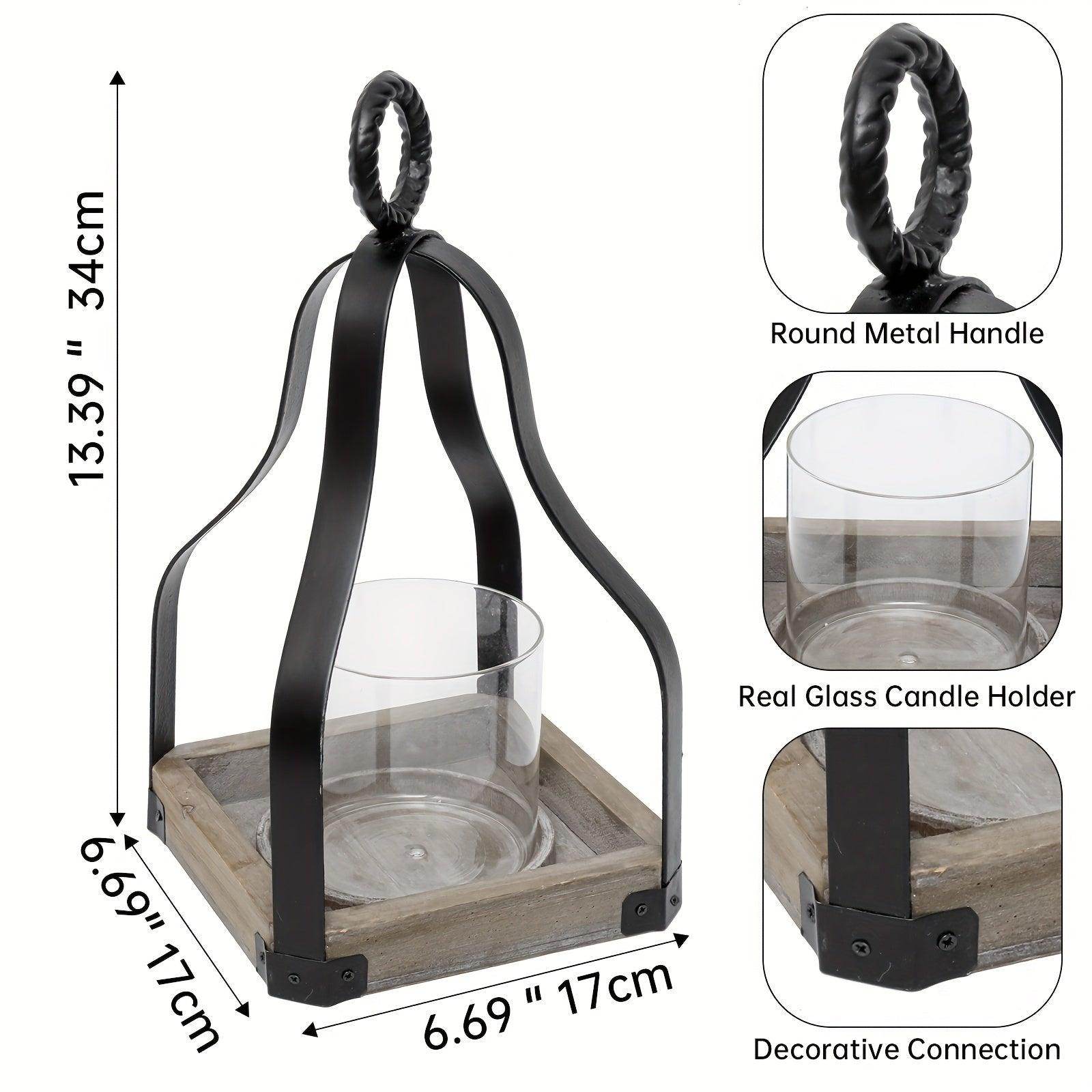 Rustic Farmhouse Wood & Metal Candle Lantern - My Store