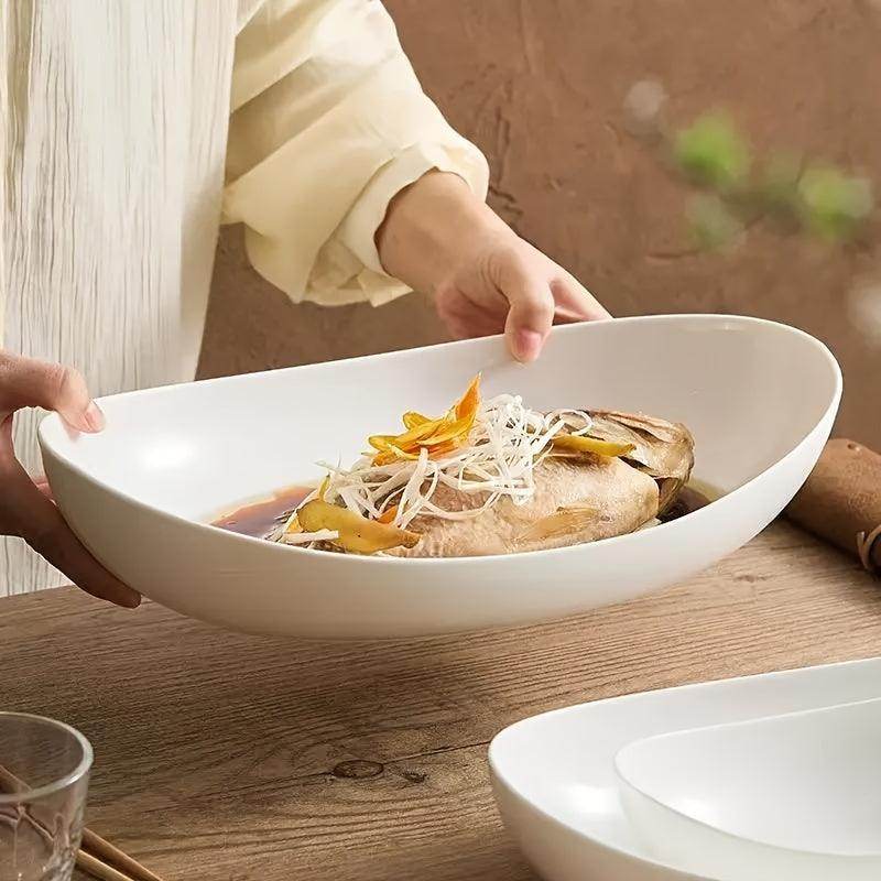 Elegant White Oval Ceramic Salad Bowl - My Store