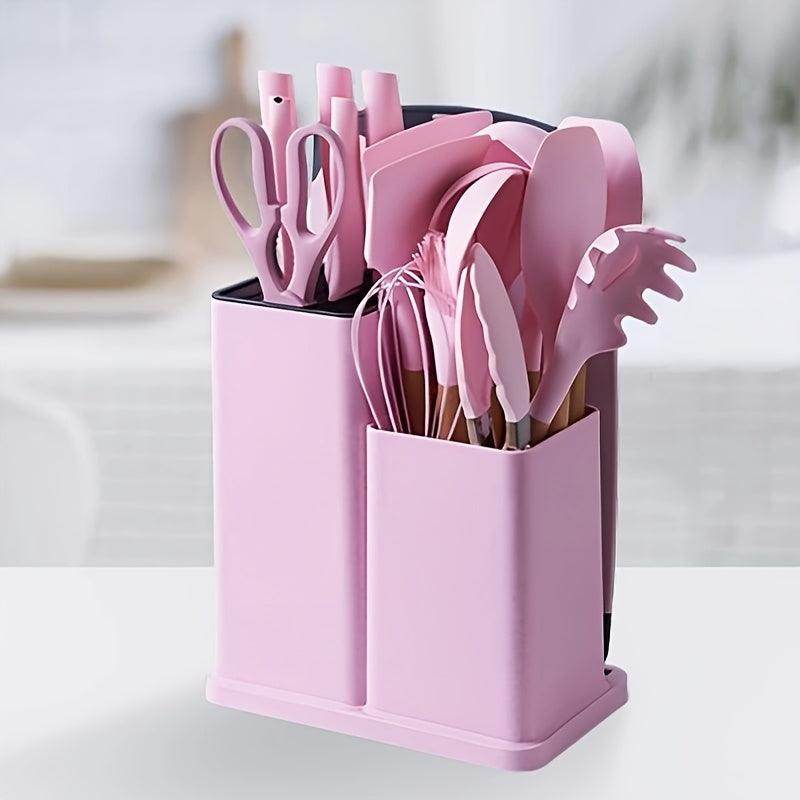 19-Piece Silicone Kitchen Utensil Set with Wooden Handles - My Store