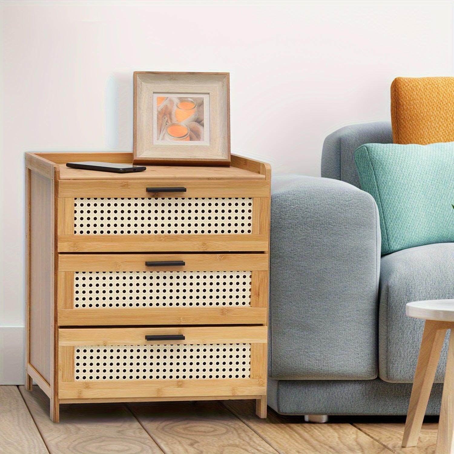 3-Drawers Rattan Nightstand - My Store