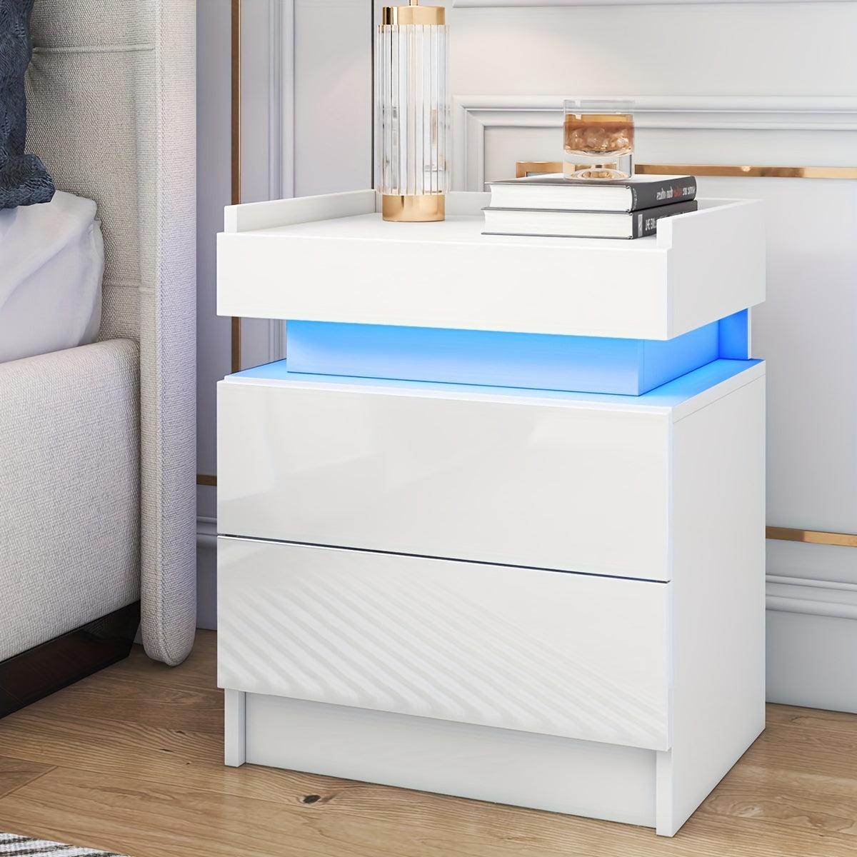Modern LED Nightstand with High Gloss Drawers - My Store