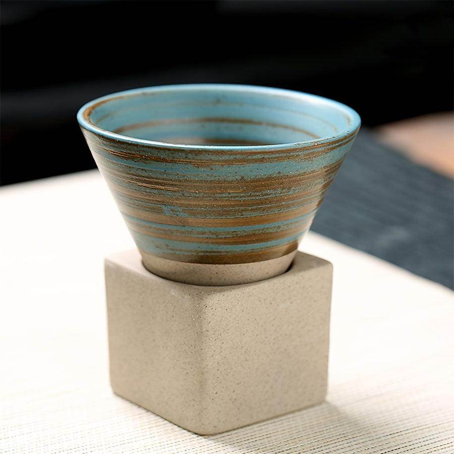 Japanese Rough Pottery Ceramic Espresso Cup with Holder - 100ml - My Store