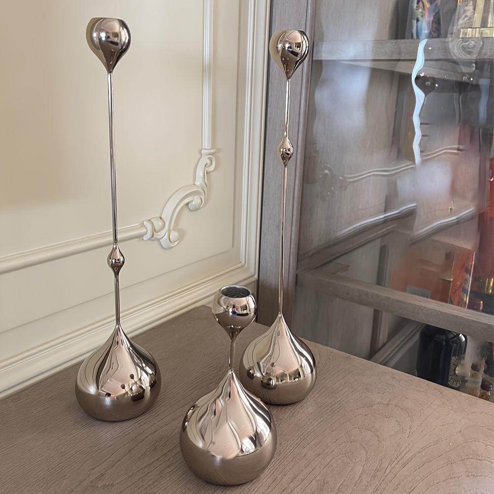 3pcs Silvery Metal Water Drop Candle Holder - My Store