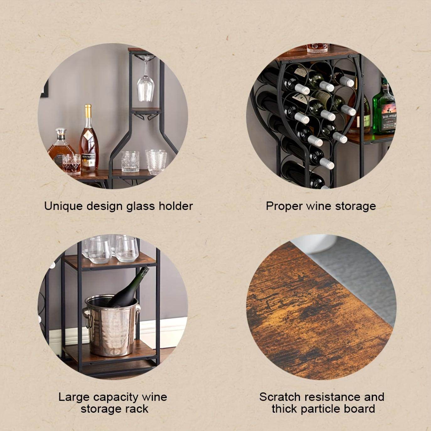 5-Tier Freestanding Wine Rack with Glass Holder & Storage Shelves - My Store