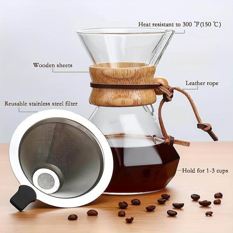 Pour-Over Glass Coffeemaker with Reusable Stainless Steel Filter - My Store