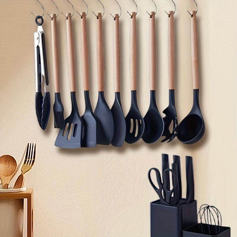 19-Piece Silicone Kitchen Utensil Set with Wooden Handles - My Store