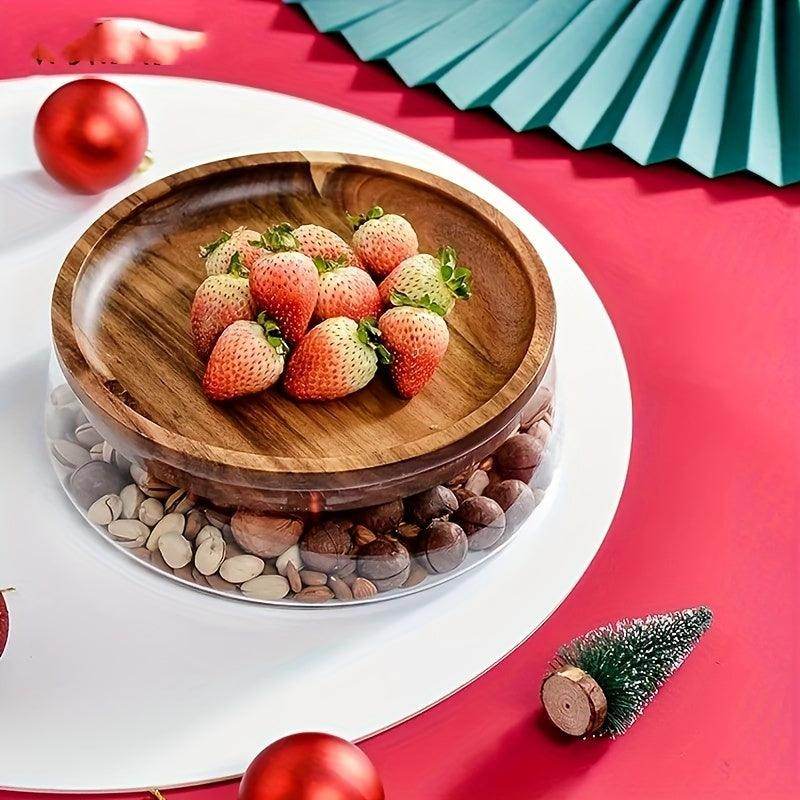 Double Layer Wooden Tray with Glass Bowl & Wooden Lid - My Store