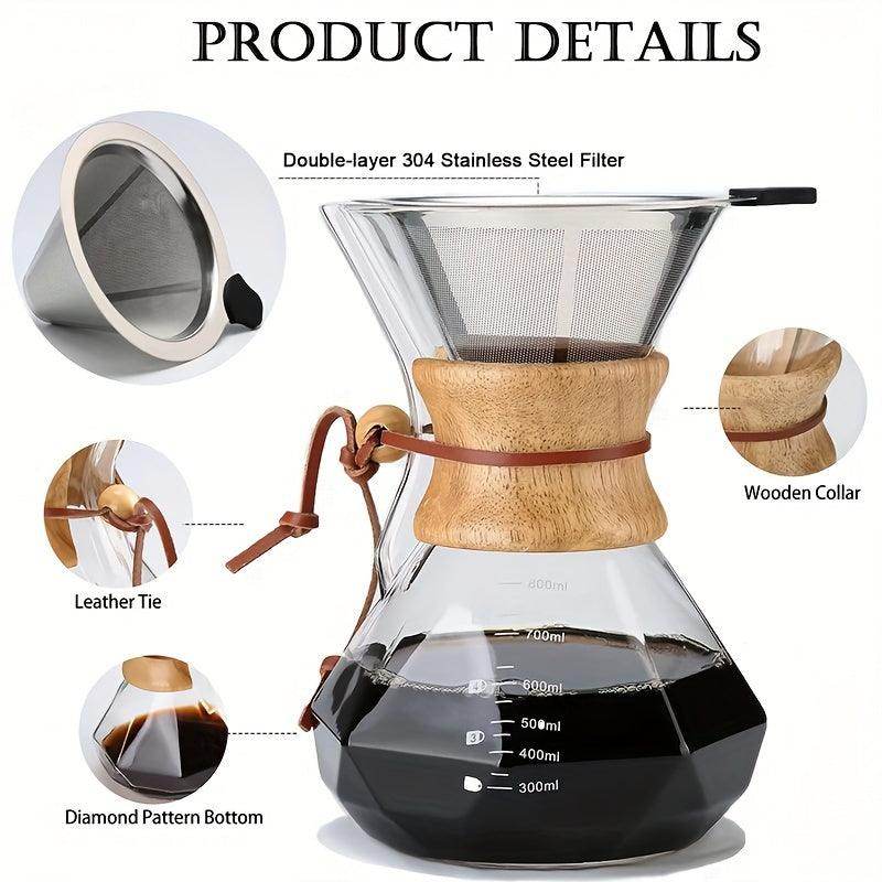 Pour-Over Glass Coffeemaker with Reusable Stainless Steel Filter - My Store