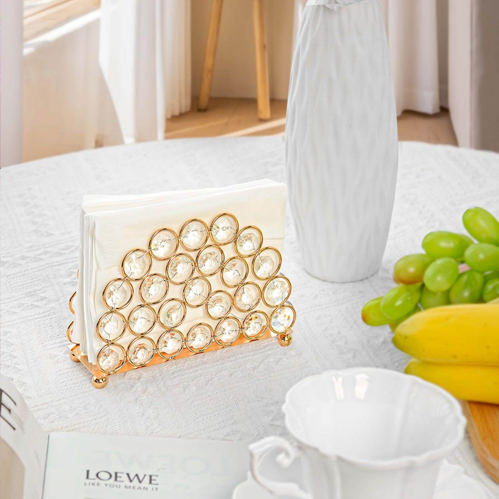 1pc Elegant Crystal & Golden Metal Napkin Holder - My Store