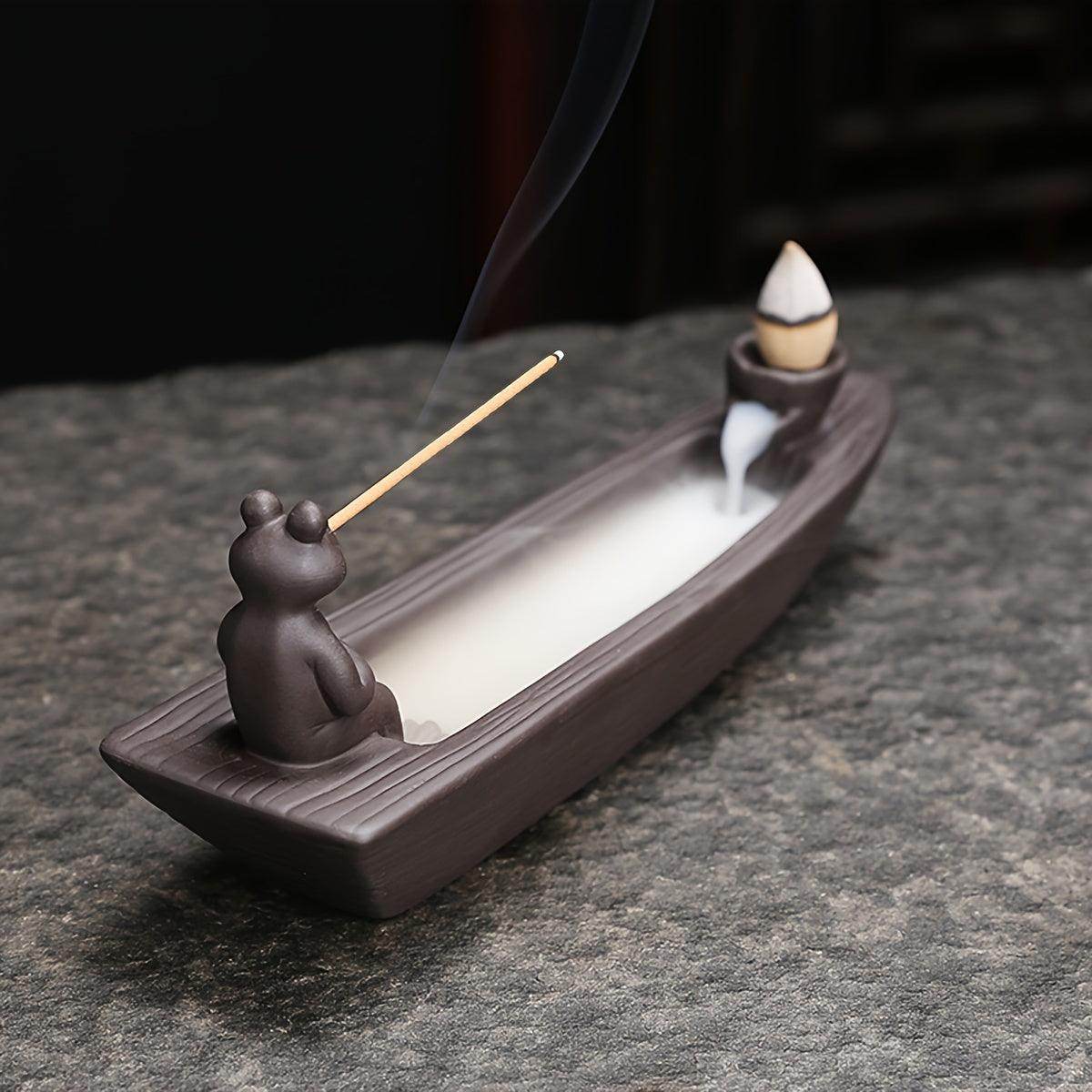 Frog Boat Waterfall Incense Holder - My Store