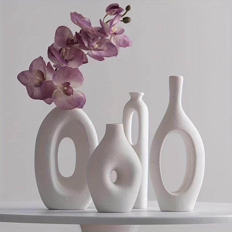 Boho Style White Ceramic Vase Set (4pcs) - My Store