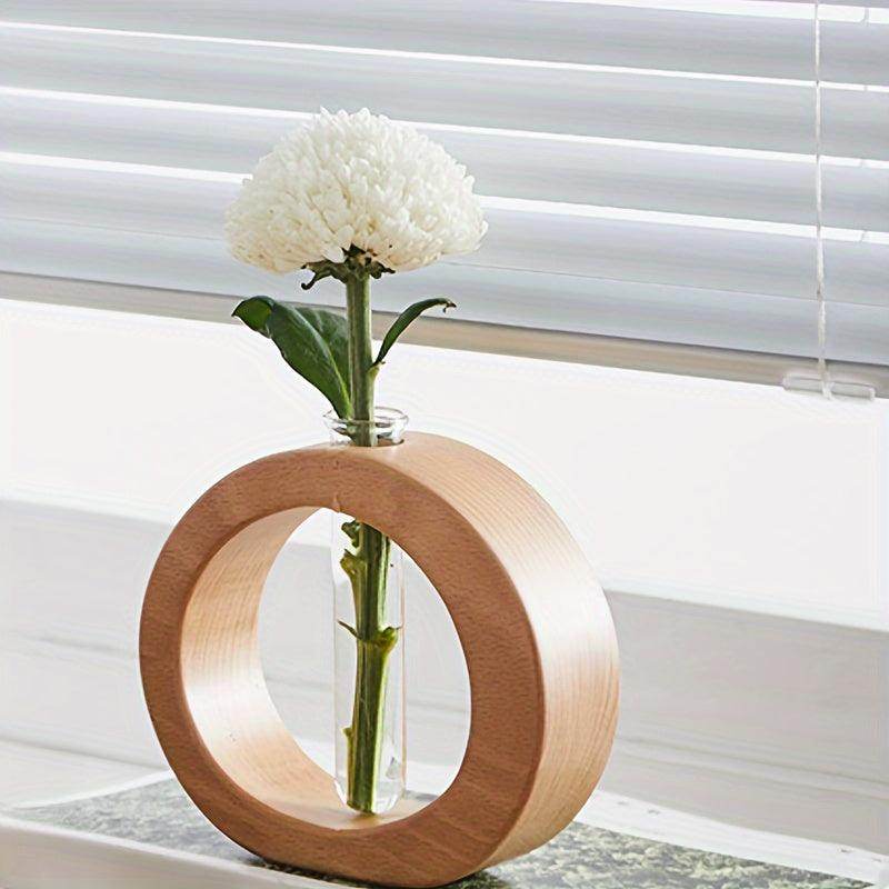 Chic Round Glass Vase with Wooden Base - My Store