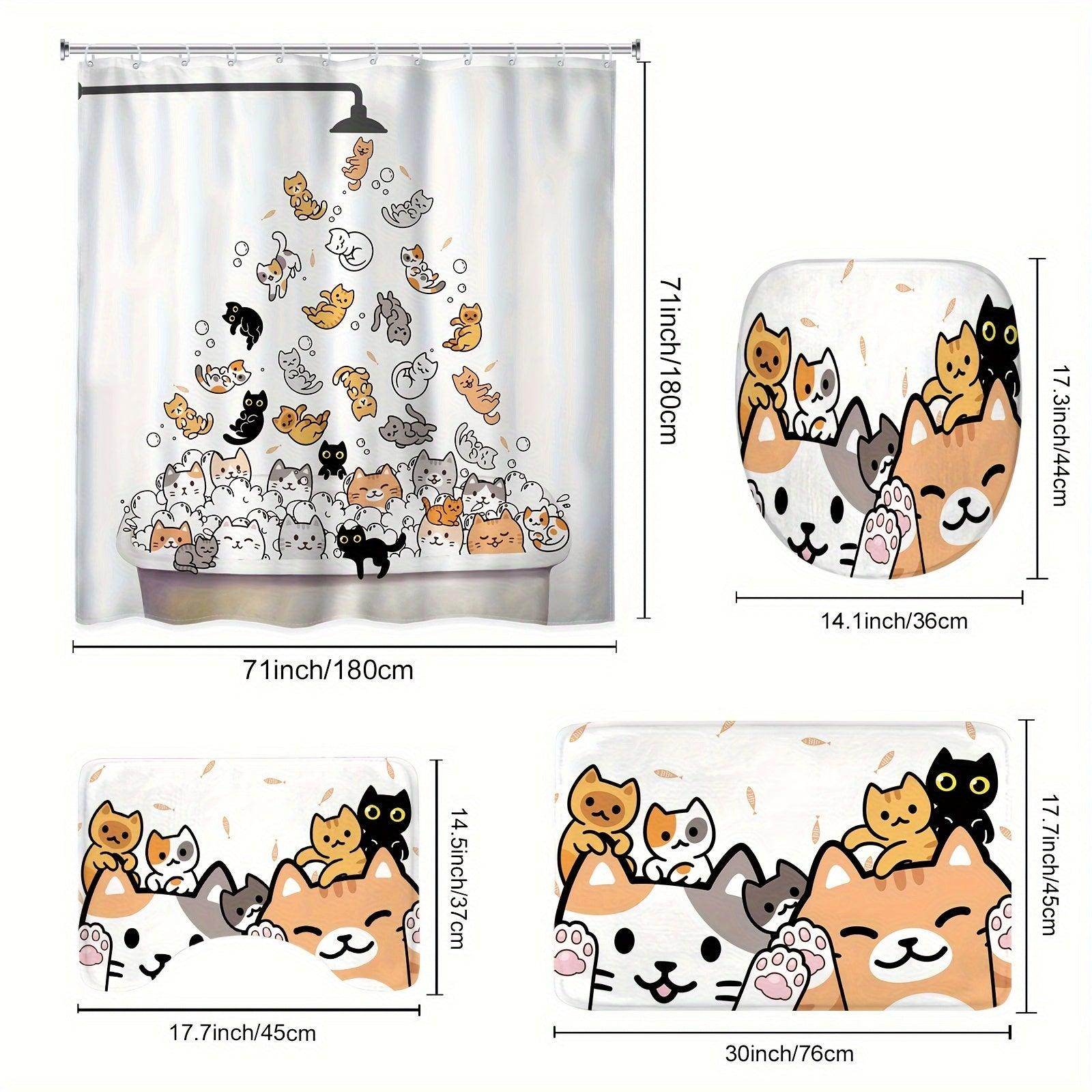 Cute Cat Shower Curtain Set - My Store