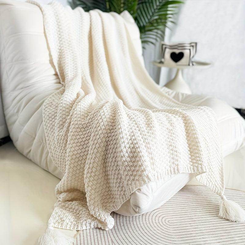 Boho-Chic Knit Throw Blanket with Tassels - My Store