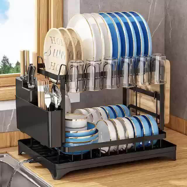 2-Tier Stainless Steel Dish Rack with Drainboard - My Store