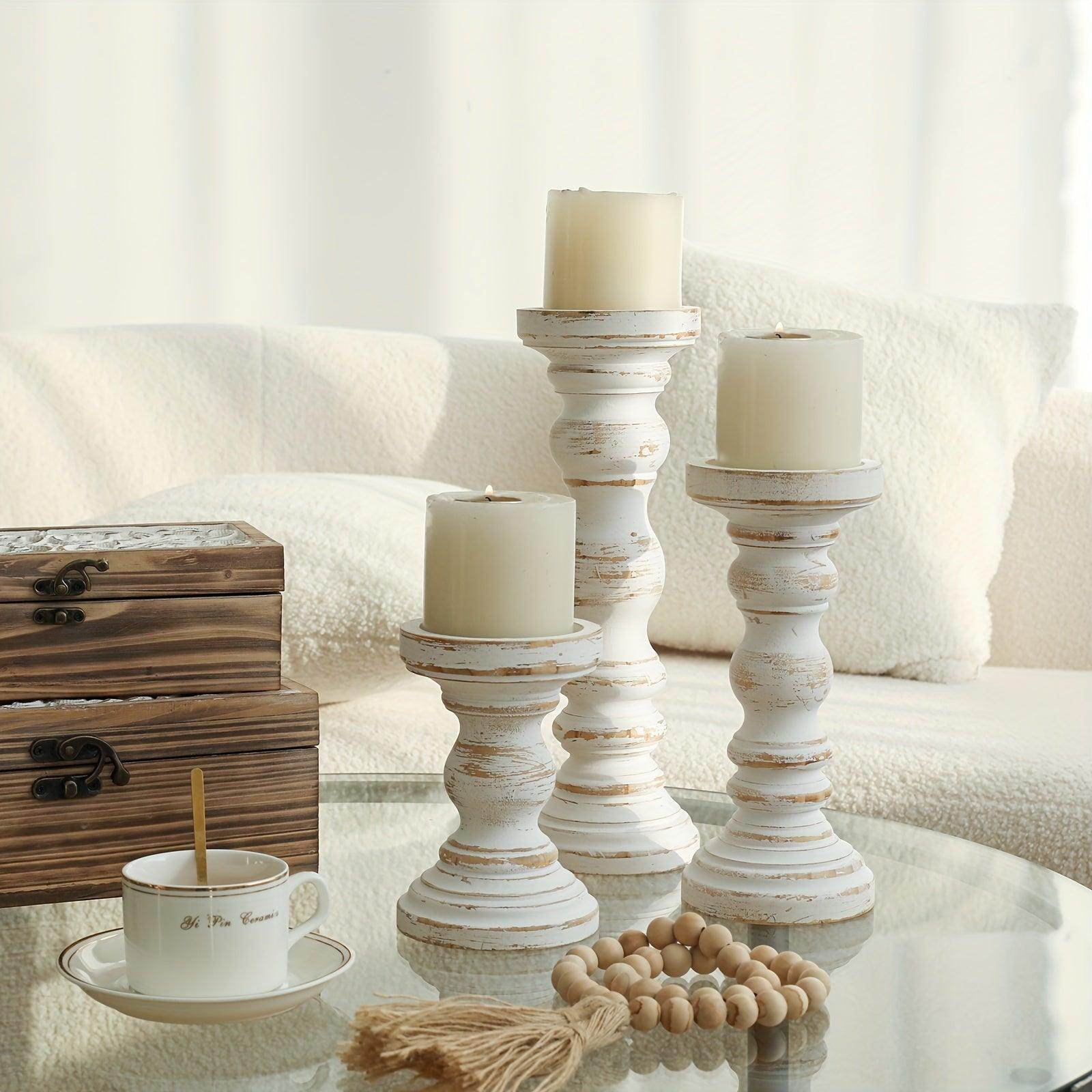 Farmhouse Wood Pillar Candle Holder Set - My Store