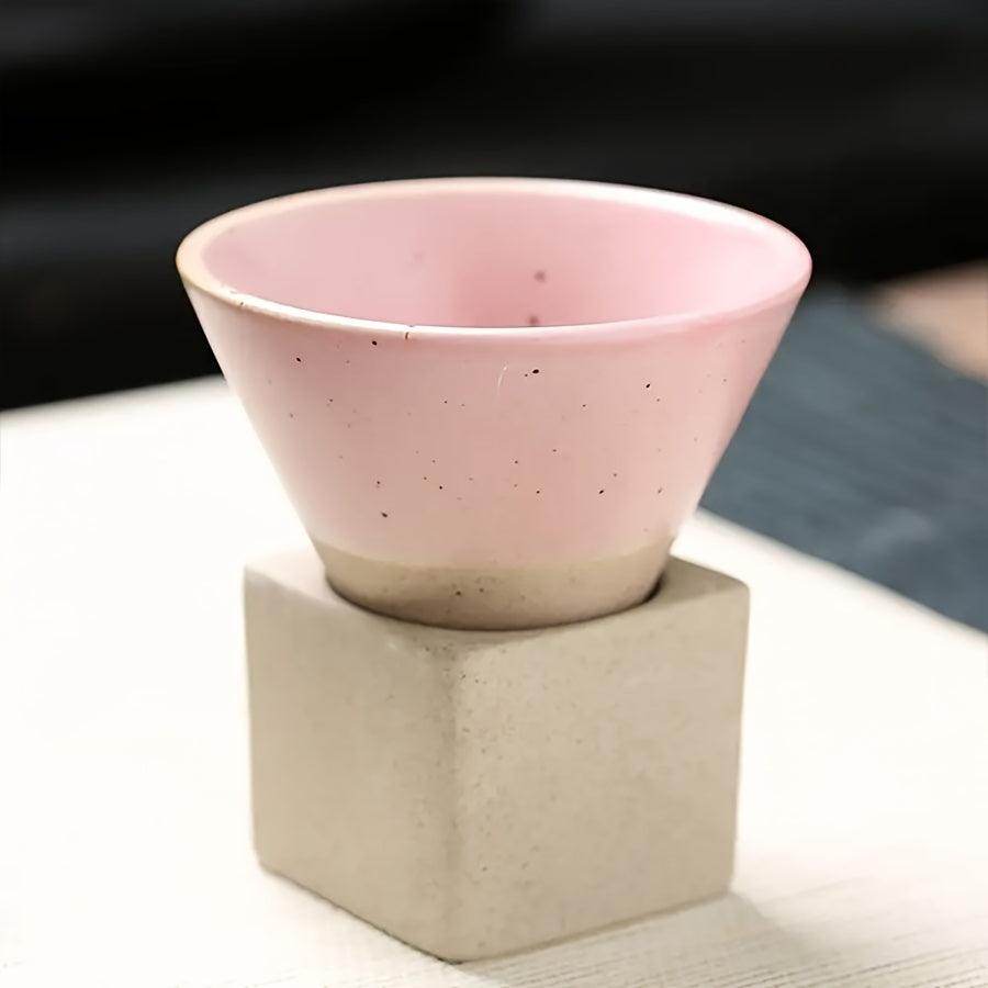Japanese Rough Pottery Ceramic Espresso Cup with Holder - 100ml - My Store
