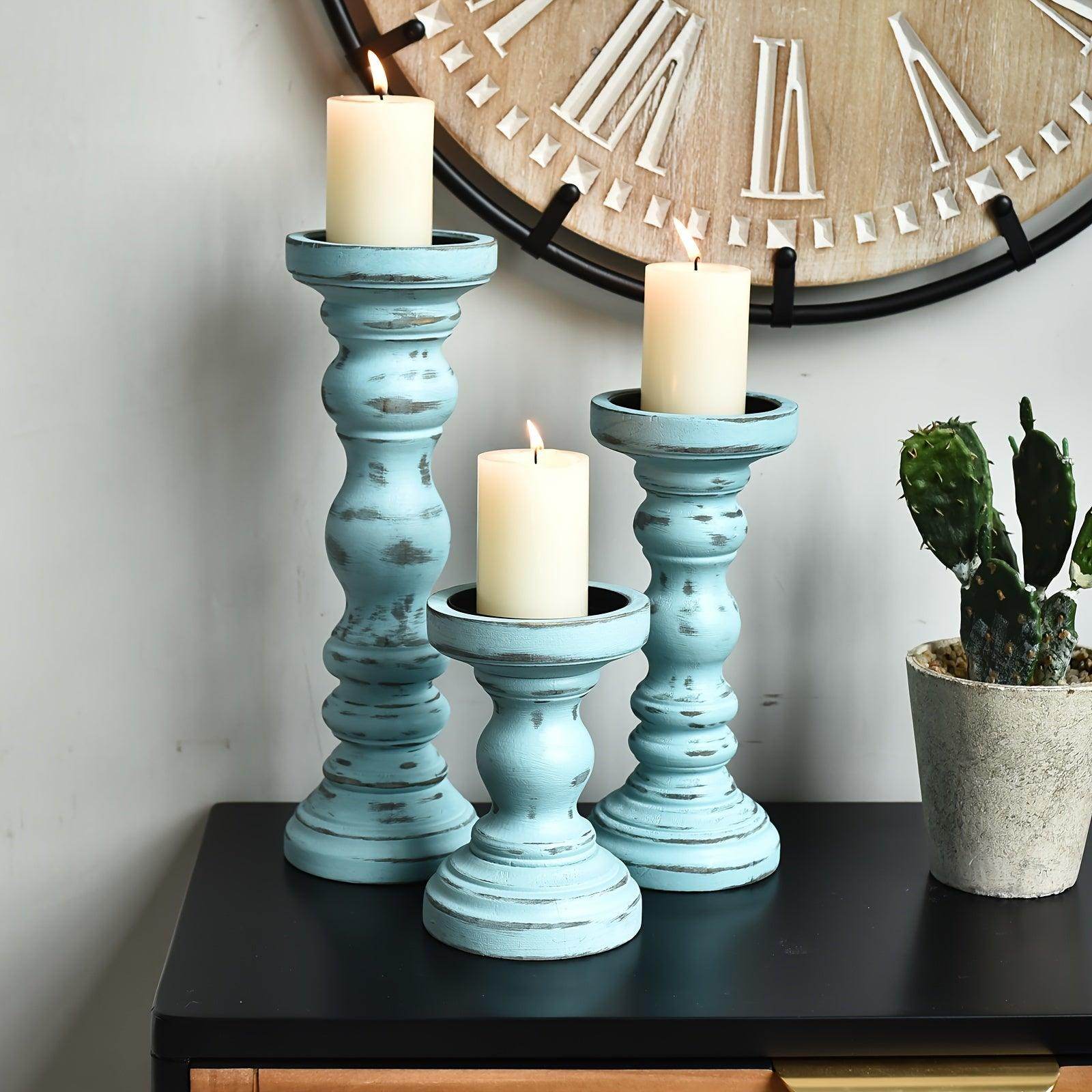 Farmhouse Wood Pillar Candle Holder Set - My Store