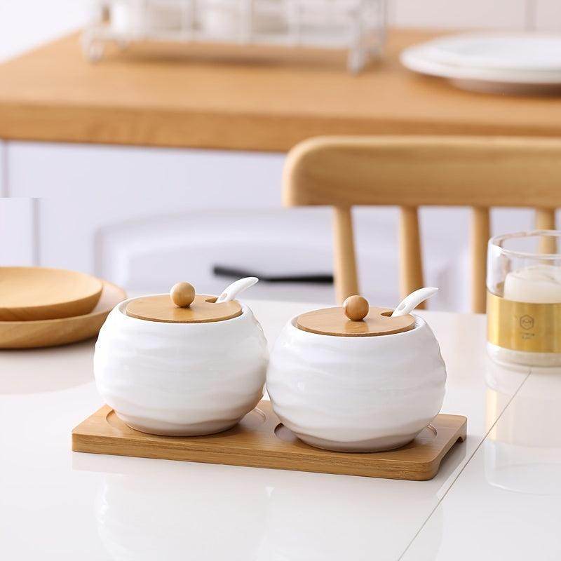 Elegant Ceramic Spice Jars with Wooden Lids & Spoons - My Store