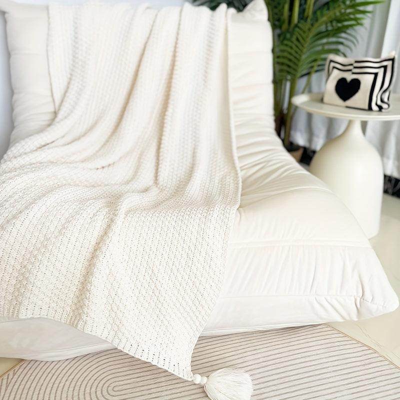 Boho-Chic Knit Throw Blanket with Tassels - My Store