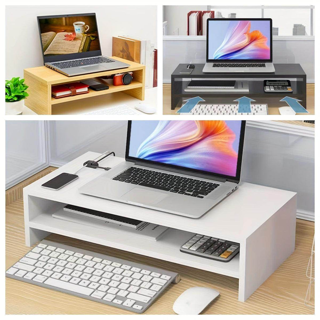 Wooden Laptop Riser Desk Organizer with Monitor Stand - My Store