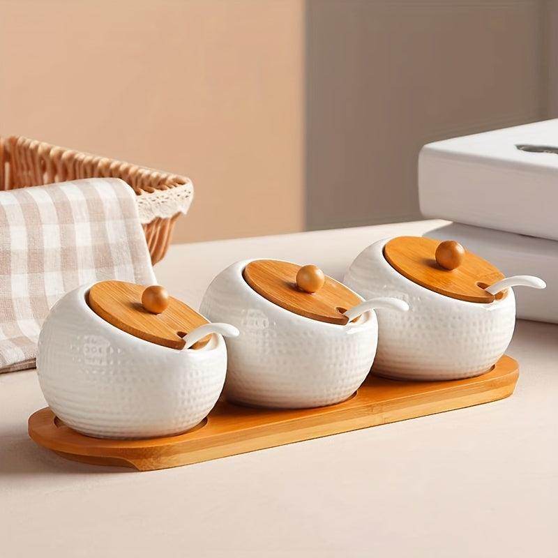 Elegant Ceramic Spice Jars with Wooden Lids & Spoons - My Store