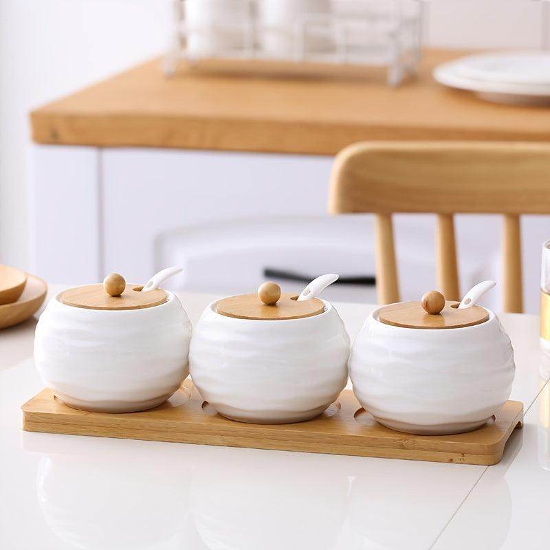 Elegant Ceramic Spice Jars with Wooden Lids & Spoons - My Store