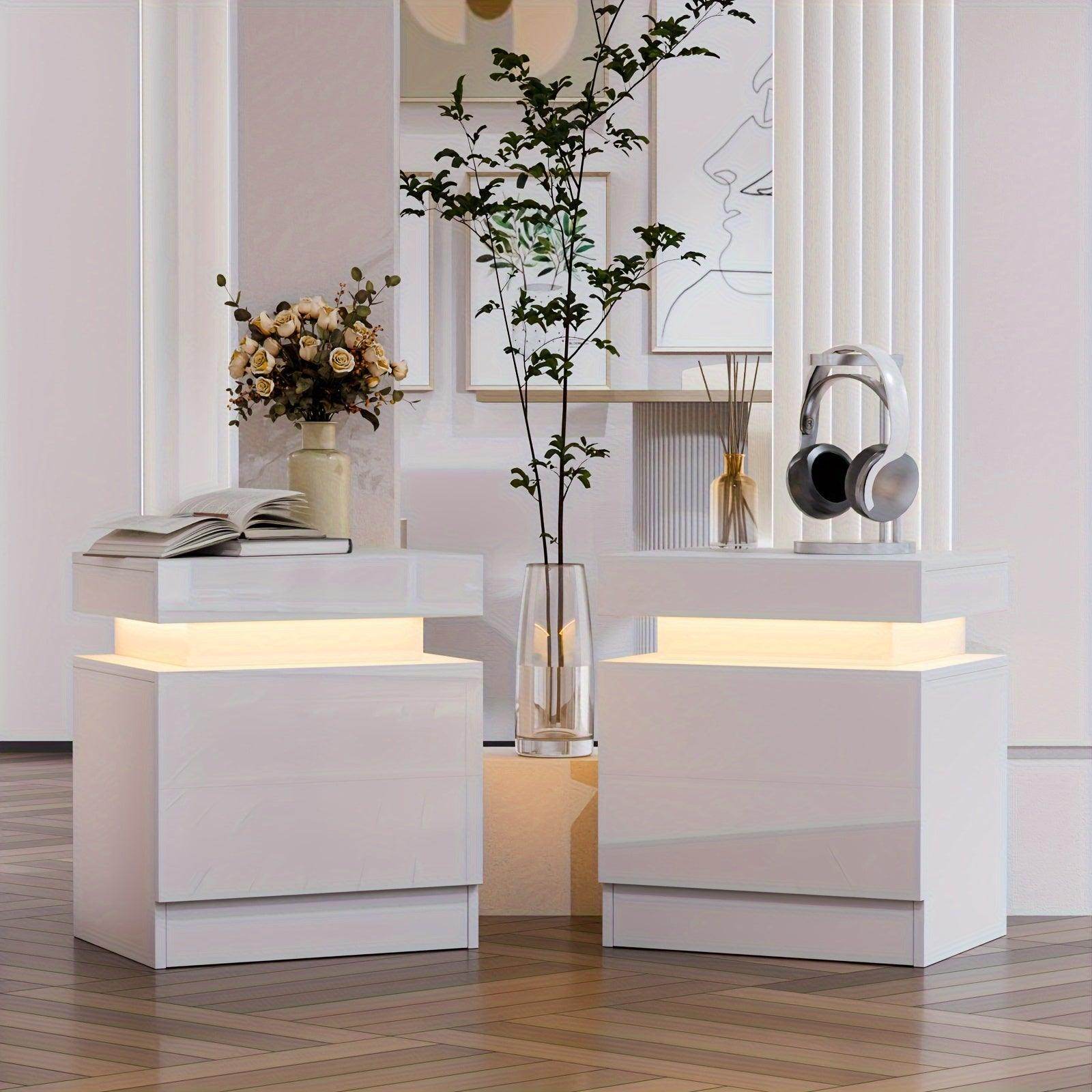 Modern LED Nightstand with High Gloss Drawers - My Store